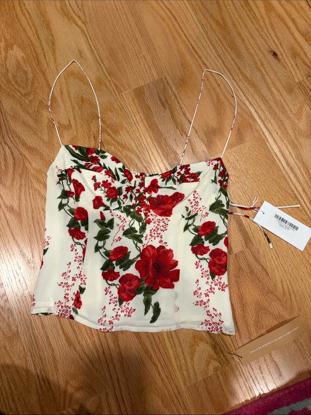 Reformation Cream Cami with Red Rose Print